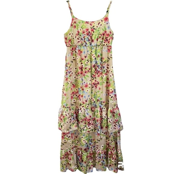 Old Navy Dresses & Skirts - Old Navy Medium Women Floral Print Maxi Dress Sleeveless Tiered Ruffle Hem Beige